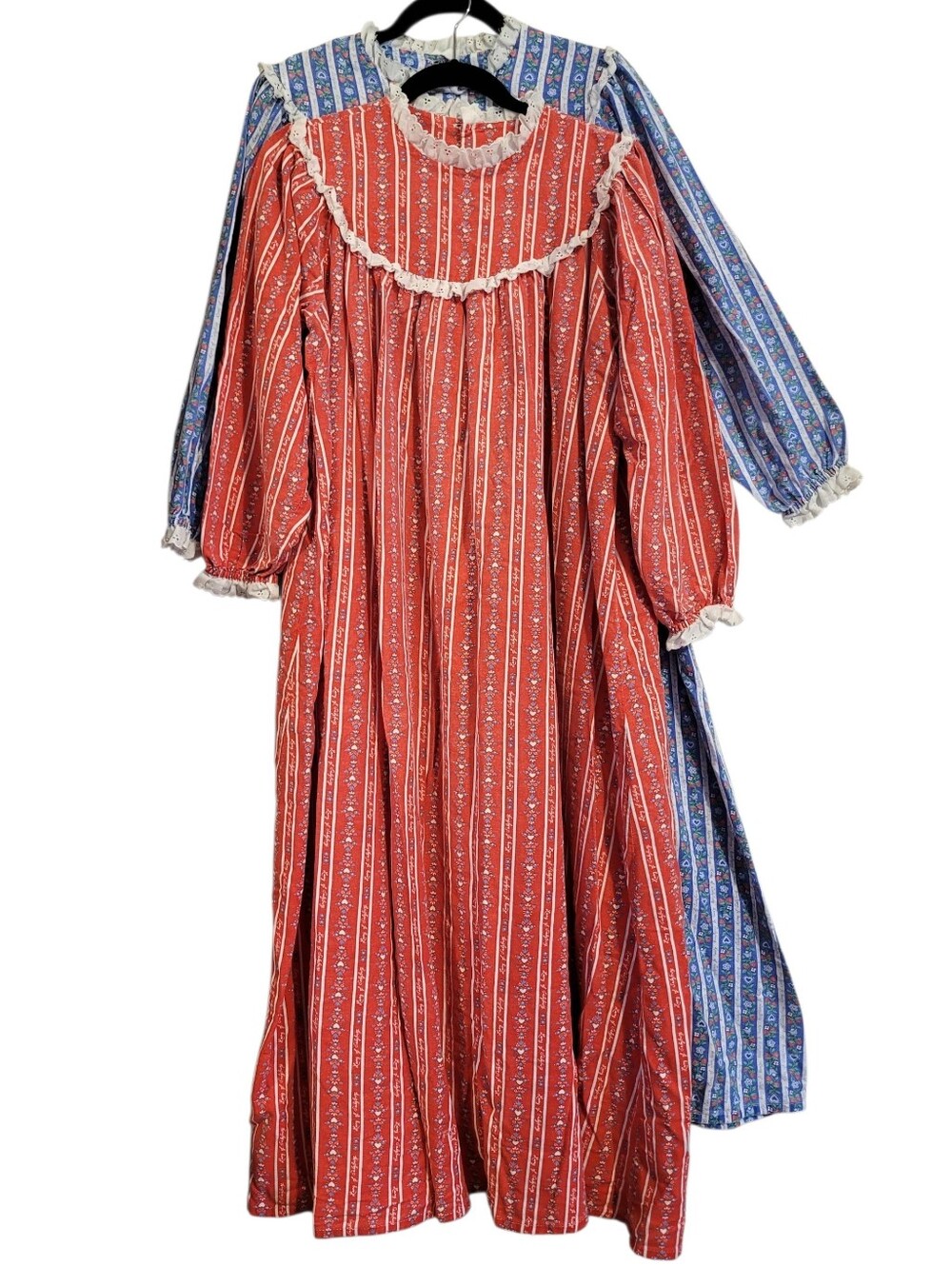 Lanz Of Salzburg (2) Cotton Full Length Night Gowns House Dresses Red Blue Sz L
